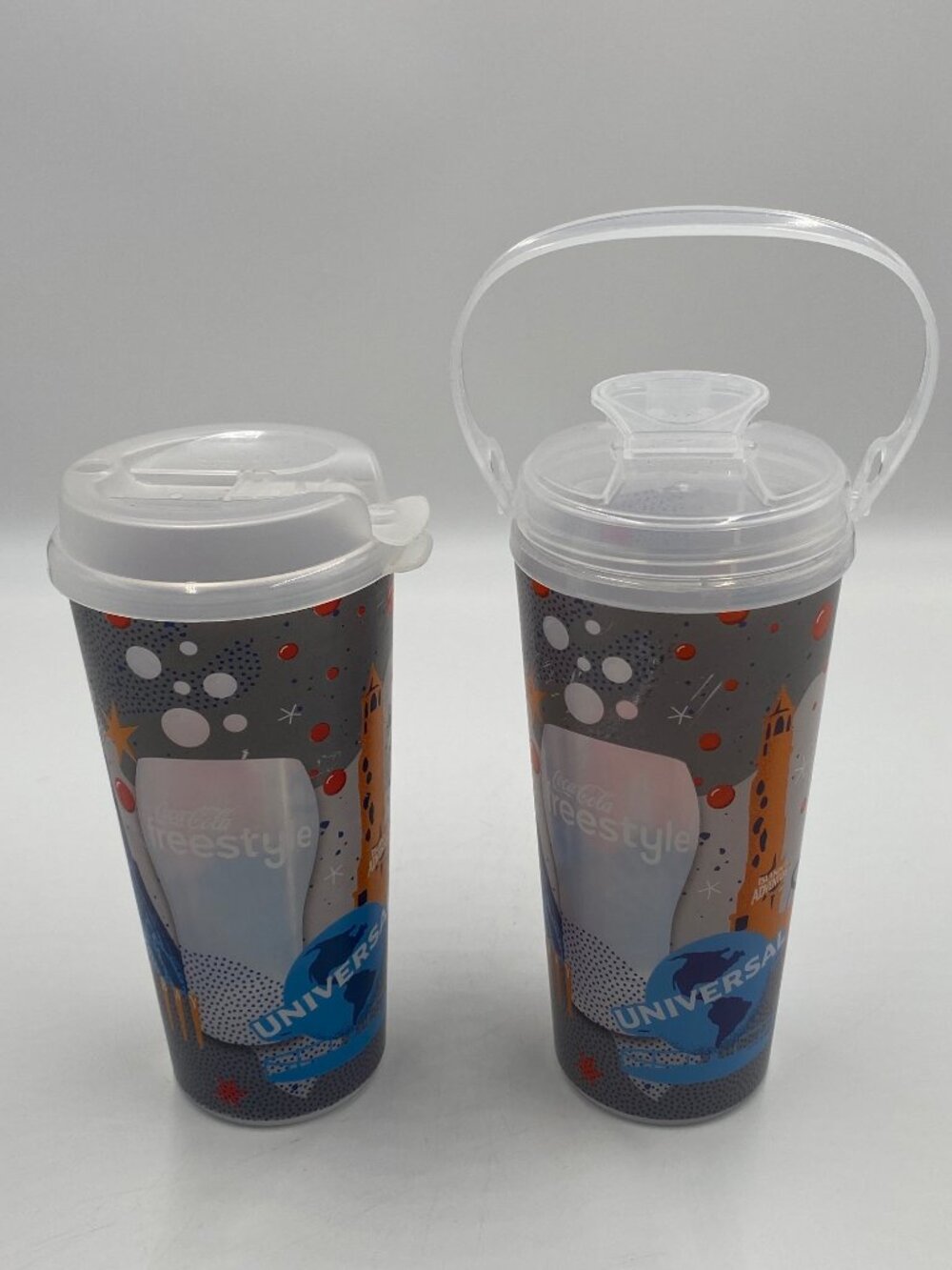 Set of 2 Universal Studios Orlando FL Coca-Cola Freestyle Tumbler Cups w/ Lids